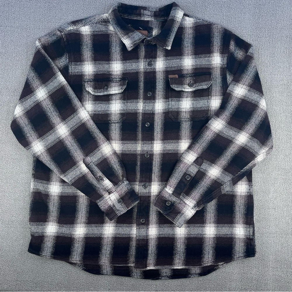 Orvis Shirt Adult Extra Large Brown Button Up Plaid Flannel Shacket Outdoor Men